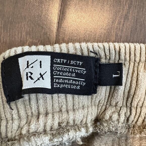 LIRA Corduroy Cargo Pants Mens Large Tan Drawstring Elastic Utility CRTV SCTX - Picture 2 of 12